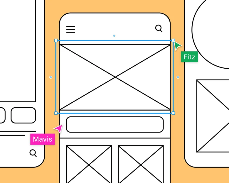 Figma wireframing interface with collaborative mobile screens