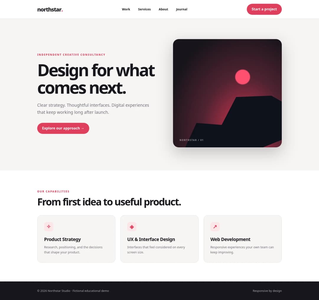 Desktop browser screenshot of original Northstar Studio responsive design example