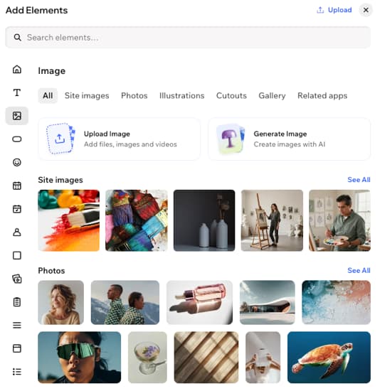 Wix Harmony Add Elements image controls